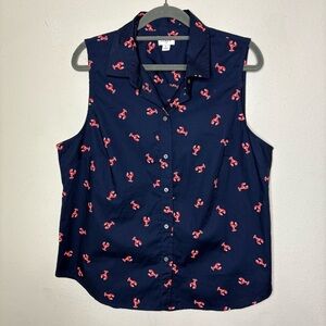 J. Crew Navy Button Down with Red Lobster Print Size Large